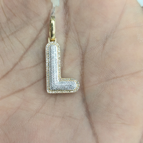 Real Diamond 10kt Gold Two Tone Bubble Letter L Pendant